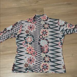 Floral and Geometric Long Sleeve Women's Top